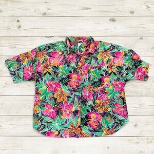 Vintage 80s 90s Retro Button Up Down Floral Hawaiian Tropical Streetwear Shirt